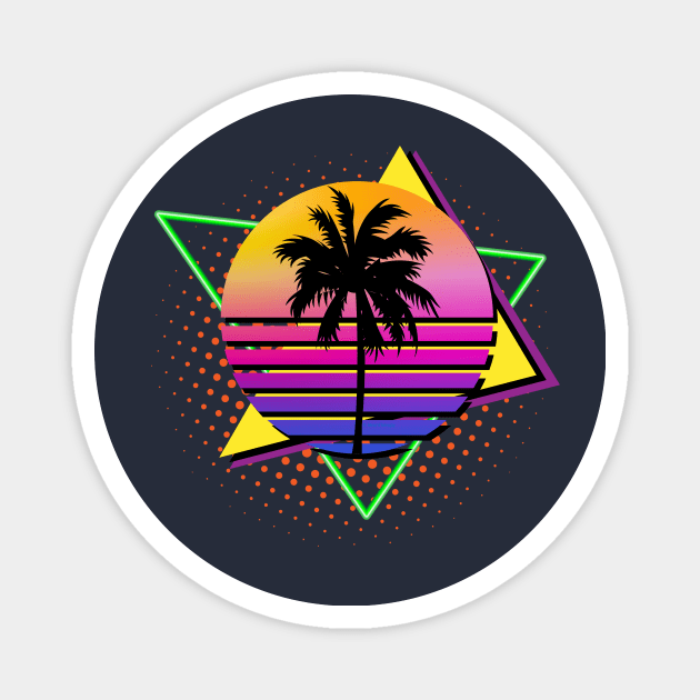 Colorful 80s Retro Palm Tree Vintage Sunset Magnet by Brobocop